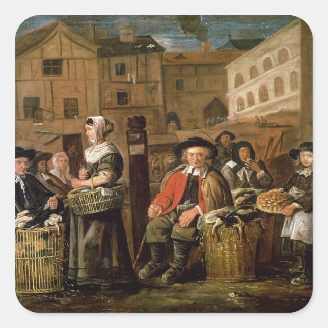 Market Scene Square Sticker (Front)