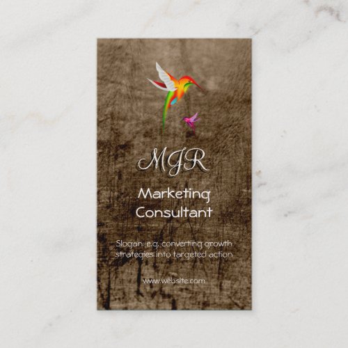 Marketing Consultant Initials hummingbird logo Business Card