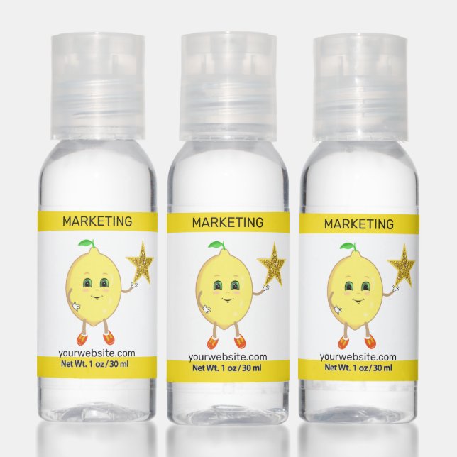Marketing cute lemon, star logo & editable text hand sanitizer (Set)