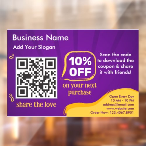 Marketing Discount QR Code To Scan For Customer Window Cling