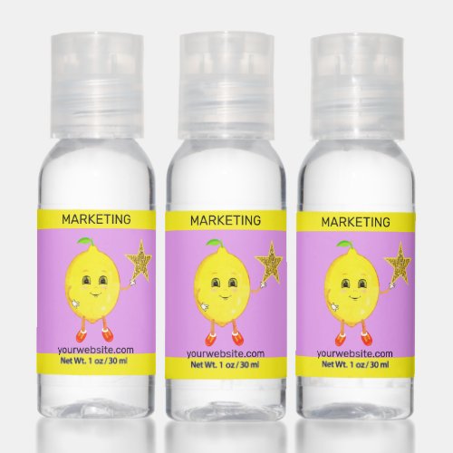 Marketing lemon editable text  star on violet hand sanitizer
