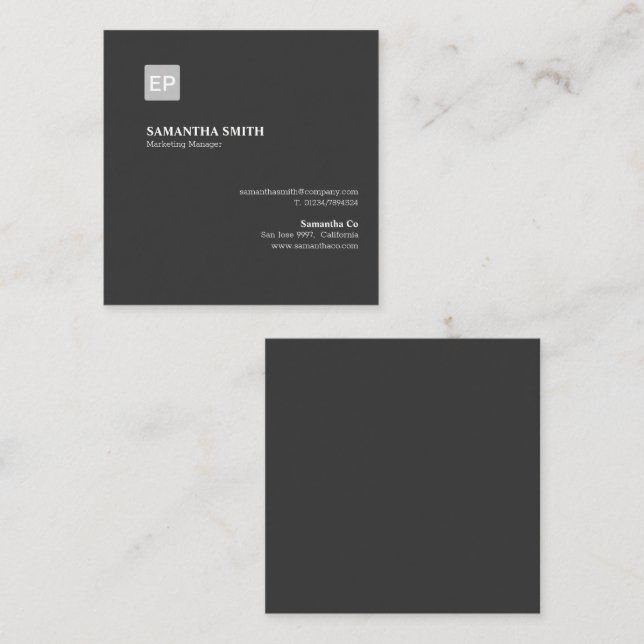 Marketing Manager Black and Grey Square Business Card (Front/Back)