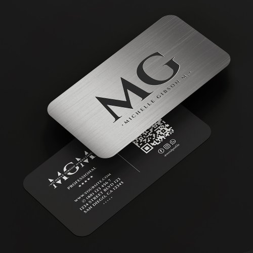 Marketing Metallic Silver Monogram Elegant Modern Business Card