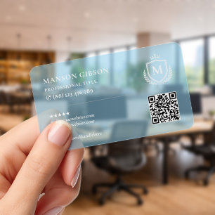Marketing Monogram Professional Initial QR Blue Clear Business Cards