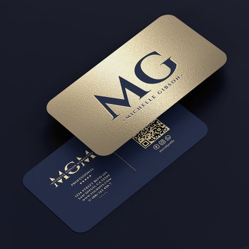 Marketing Professional Dark Navy Blue Gold Modern Business Card