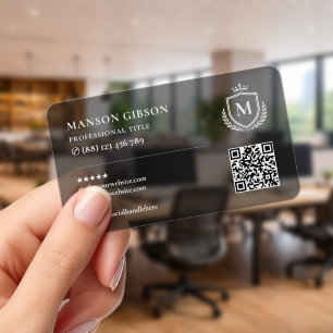 Marketing Professional Monogram Initial QR Dark Clear Business Cards