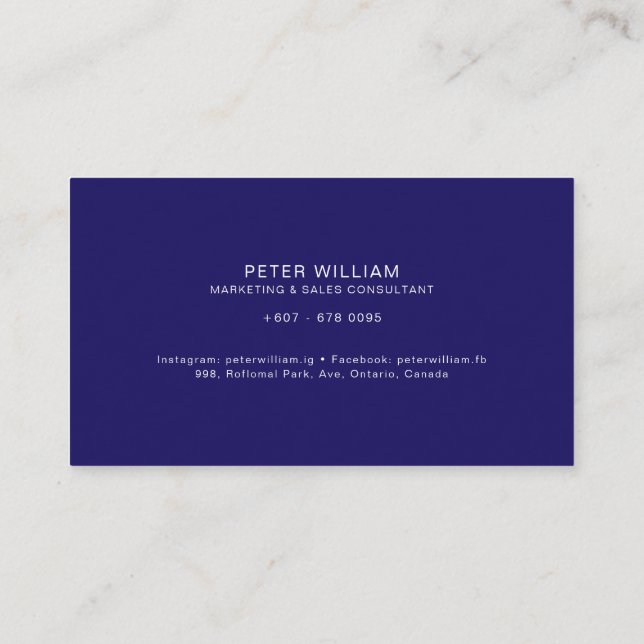 Marketing & Sales Consultant Navy Blue Business Card (Back)