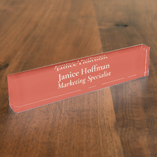Marketing Specialist Orange Acrylic Desk Name Plate