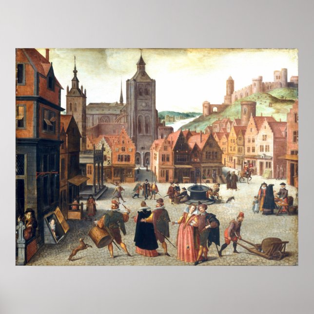 Marketplace in Bergen - Abel Grimmer Fine Art Poster (Front)