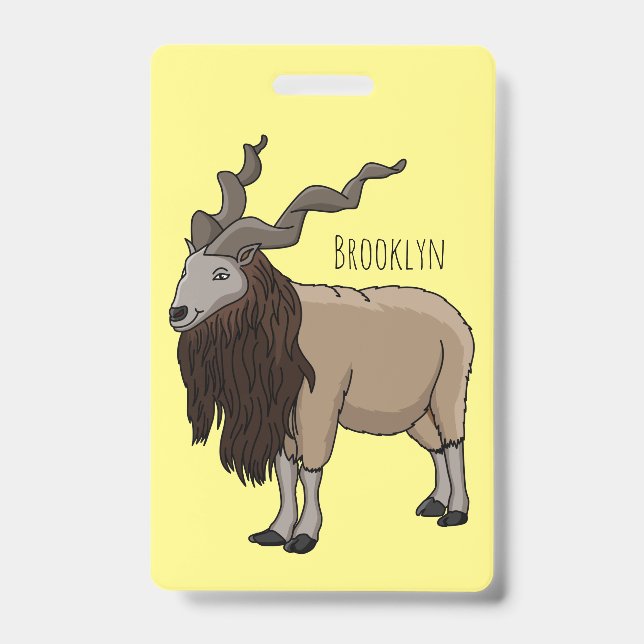 Markhor goat cartoon illustration badge (Front)
