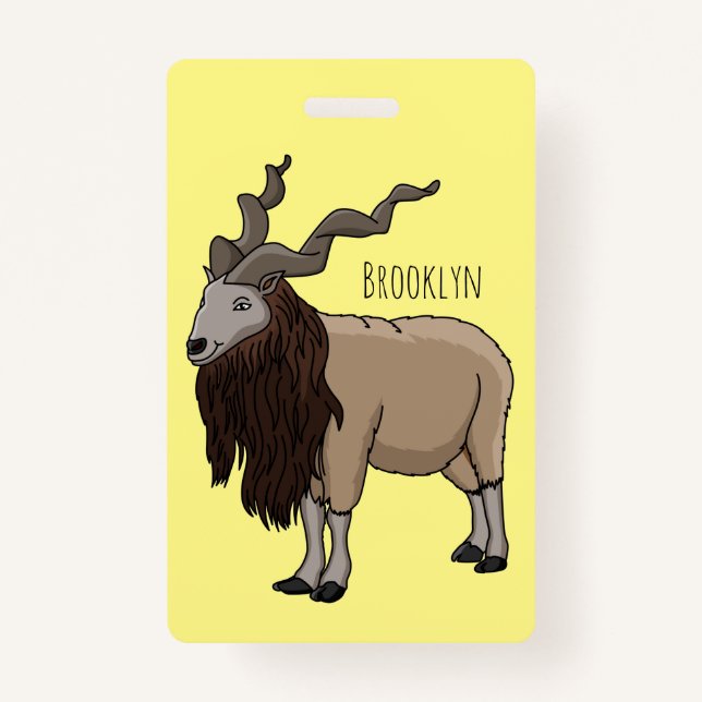 Markhor goat cartoon illustration badge (Front)