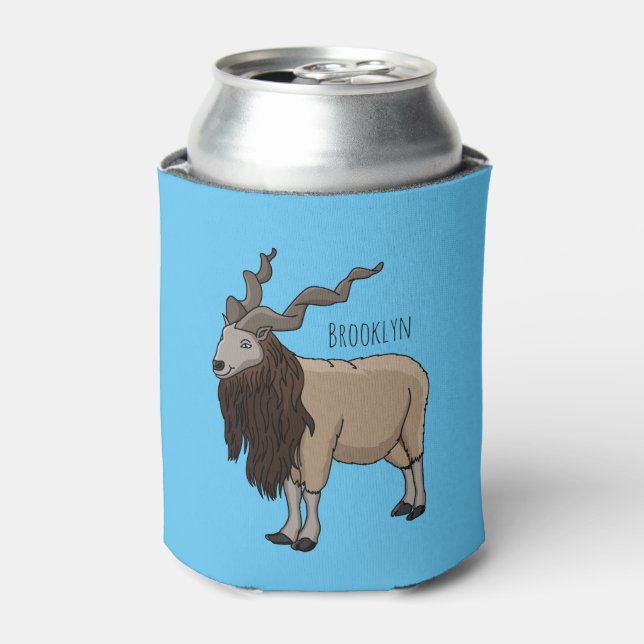 Markhor goat cartoon illustration  can cooler (Can Front)