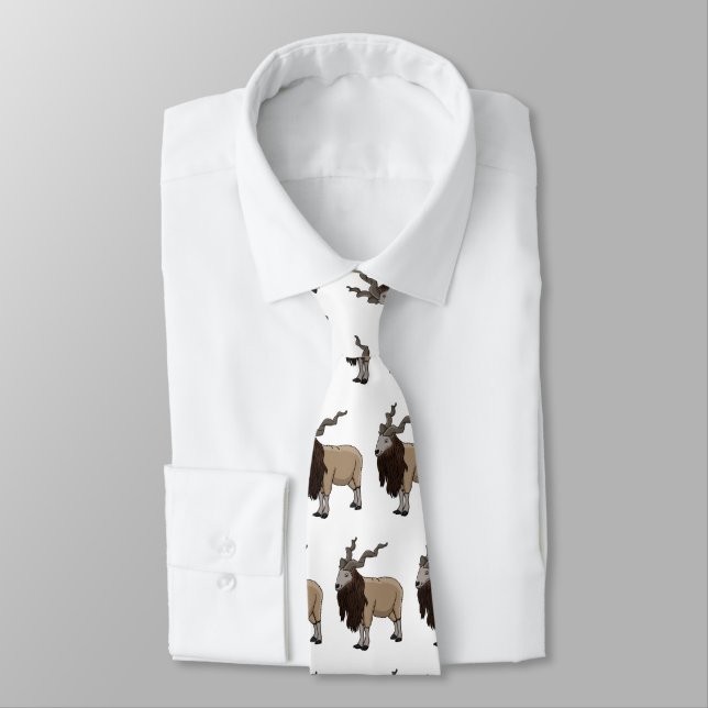 Markhor goat cartoon illustration neck tie (Tied)