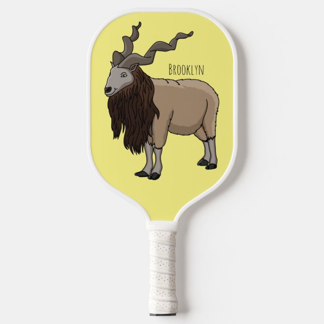 Markhor goat cartoon illustration pickleball paddle (Front)
