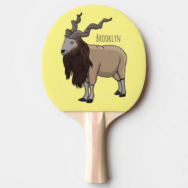 Markhor goat cartoon illustration ping pong paddle (Front)