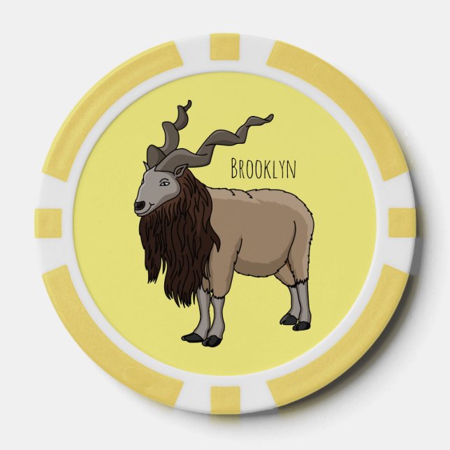 Markhor goat cartoon illustration poker chips (Front)
