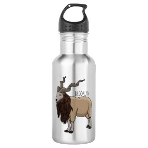 Markhor goat cartoon illustration stainless steel water bottle