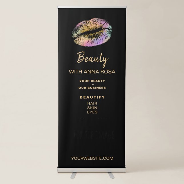 *~* Markley Custom - LOGO QR Pink Rainbow LIPS   Retractable Banner (Front)