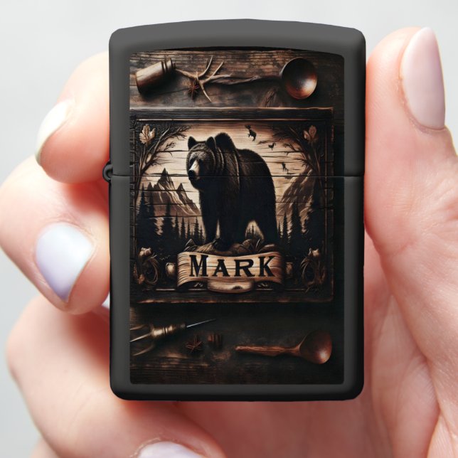 Mark's Wooden Bear Zippo Lighter (In Hand)