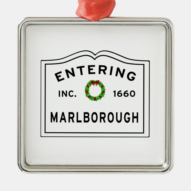 Marlborough, MA Holiday Wreath Metal Ornament (Front)