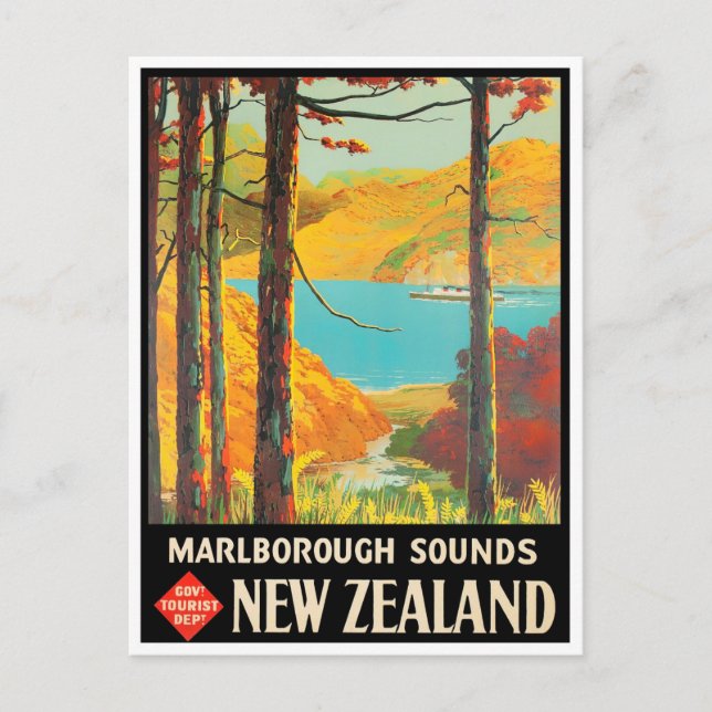 Marlborough New Zealand vintage travel Postcard (Front)