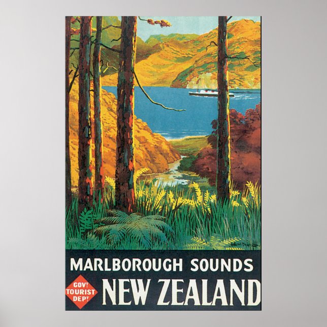 Marlborough Sounds Vintage Travel Poster (Front)
