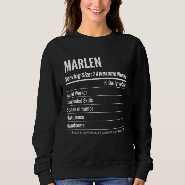 Marlen  Nutritional Facts Serving Size Calories Sweatshirt (Front)