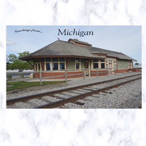 Marlette Train Depot Michigan USA Postcard