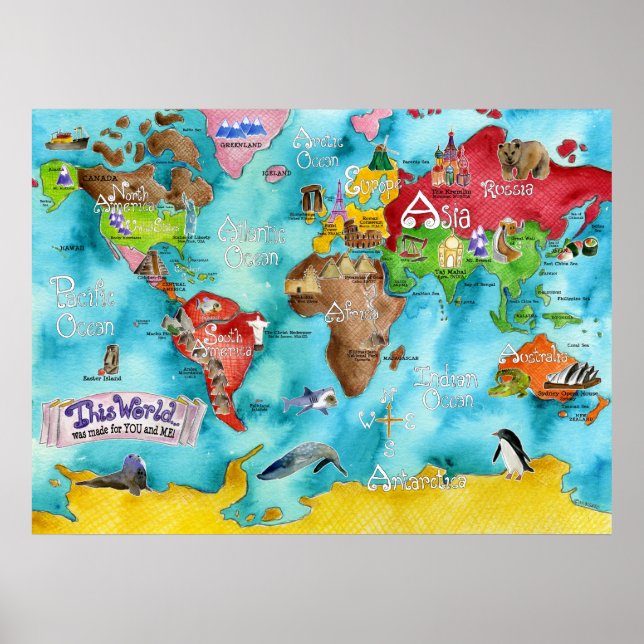 Marley Ungaro's "THIS WORLD..." children's map Poster (Front)