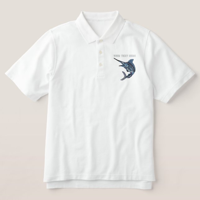 Marlin  - add your text - father's day embroidered polo shirt (Design Front)