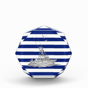 Marlin Fishing Chrome on Nautical Stripes Award