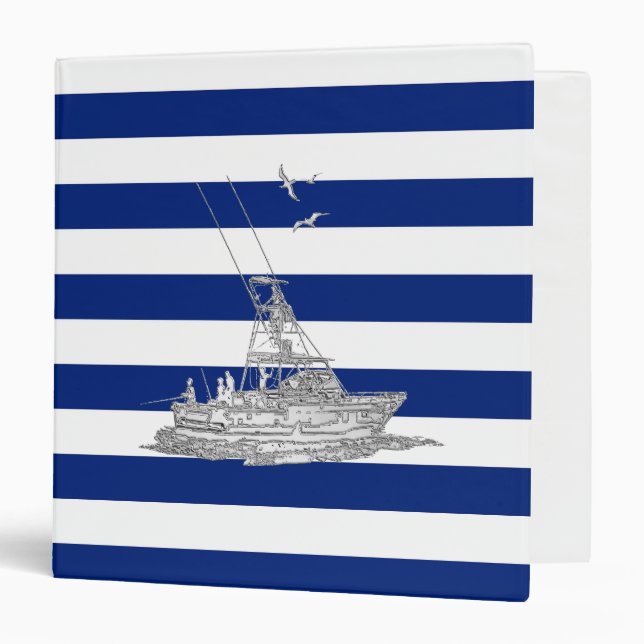 Marlin Fishing Chrome on Nautical Stripes Binder (Front/Inside)