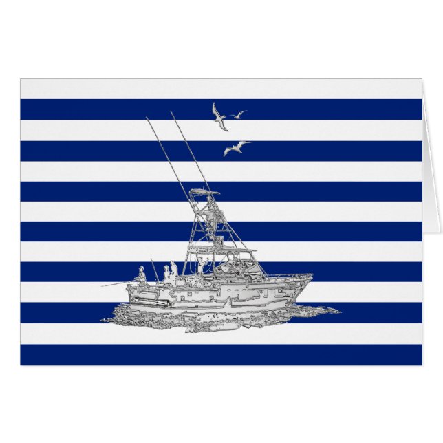 Marlin Fishing Chrome on Nautical Stripes Cards (Front Horizontal)
