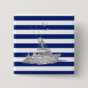 Marlin Fishing Chrome on Navy Stripes Button