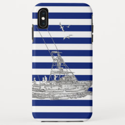 Marlin Fishing Silver on Nautical Stripes iPhone XS Max Case