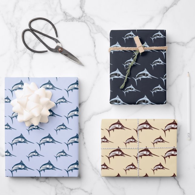 Marlin Pattern Bundle Wrapping Paper Sheets (Front)