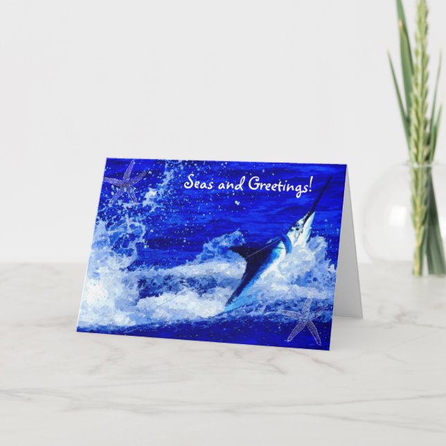 Marlin Seas and Greetings Holiday Card (Front)