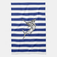 Marlin Swordfish Chrome Style on Nautical Stripes