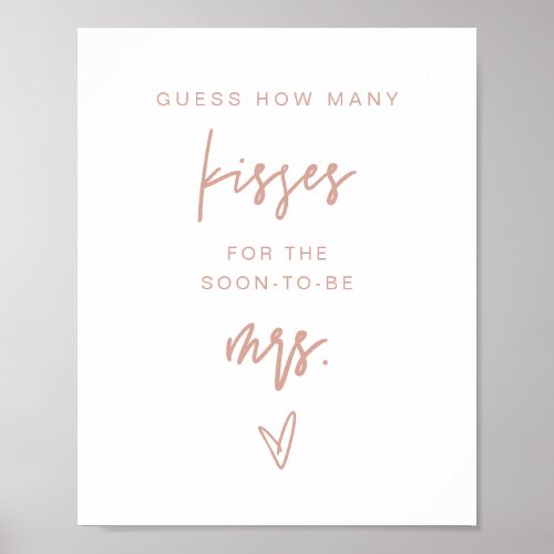 MARLO Blush Pink How Many Kisses Bridal Game Poster