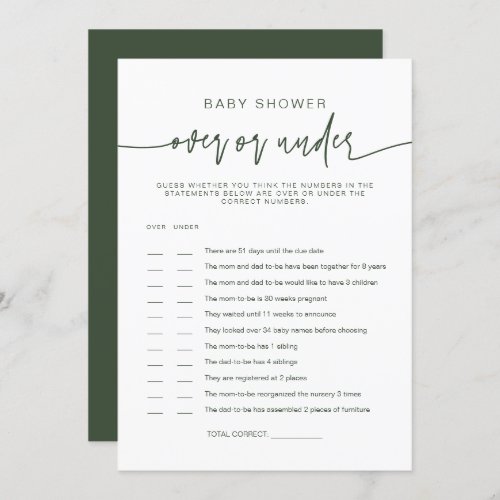 MARLO Bohemian Green Over Under Baby Shower Game Invitation