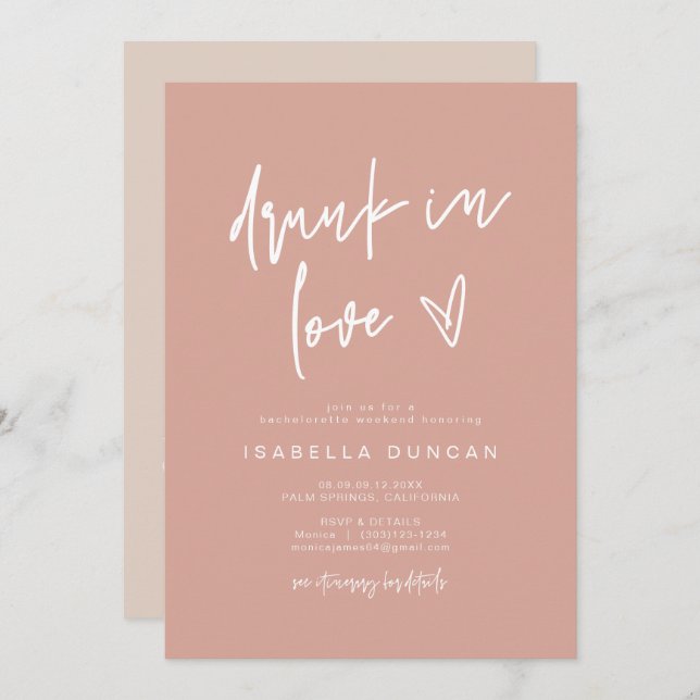 MARLO Boho Blush Pink Drunk In Love Bachelorette Invitation (Front/Back)