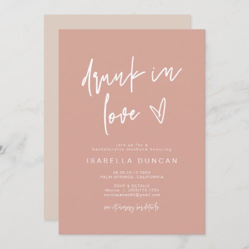 MARLO Boho Blush Pink Drunk In Love Bachelorette Invitation