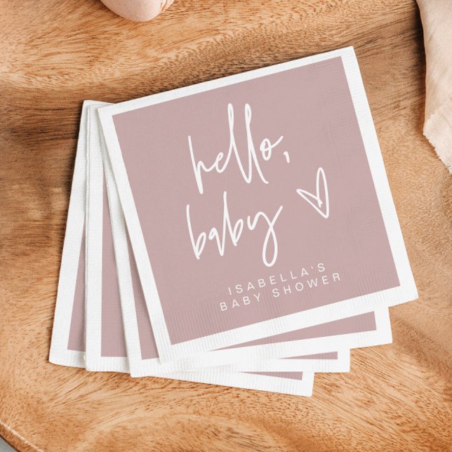 MARLO Boho Dusty Rose Hello Baby Shower Napkins (Creator Uploaded)