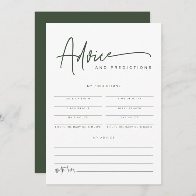 MARLO Boho Forest Green Baby Advice & Predictions  Invitation (Front/Back)