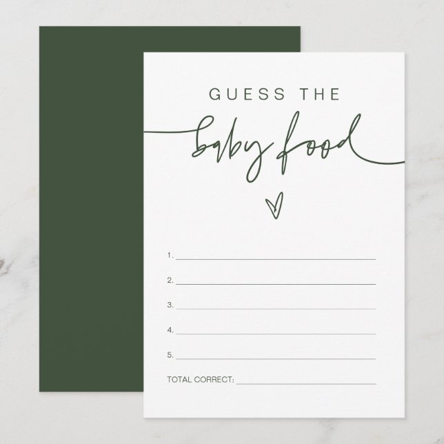 MARLO Boho Forest Green Guess the Baby Food Game  Invitation (Front/Back)