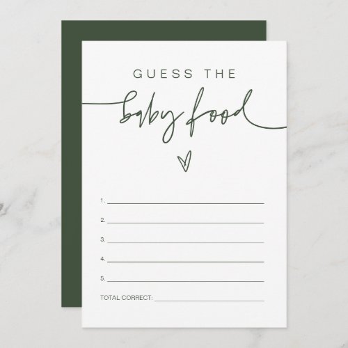 MARLO Boho Forest Green Guess the Baby Food Game  Invitation