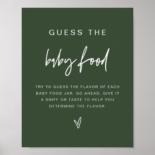 MARLO Boho Forest Green Guess the Baby Food Game  Poster