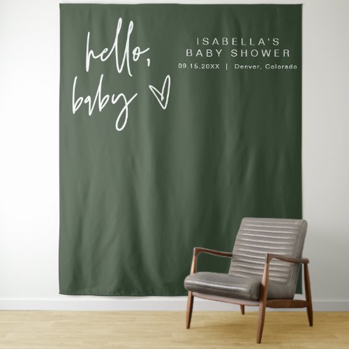 MARLO Boho Hello Forest Green Baby Shower Tapestry