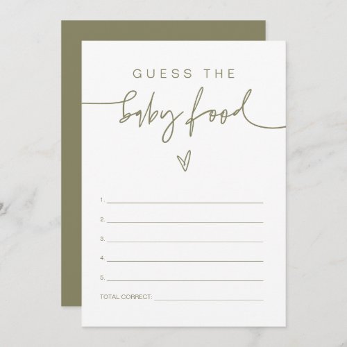 MARLO Boho Olive Green Guess the Baby Food Game  Invitation