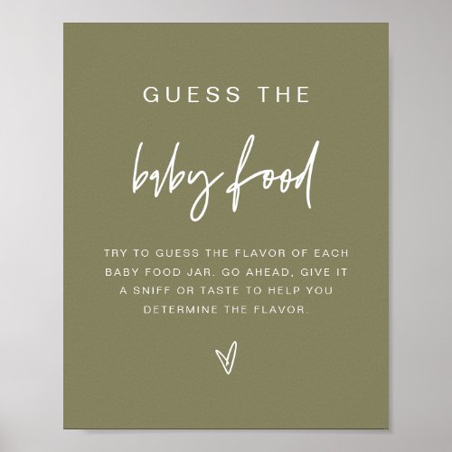 MARLO Boho Olive Green Guess the Baby Food Game  Poster